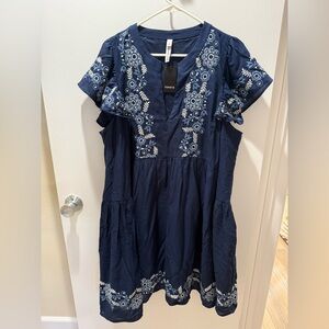 1x Torrid Belle Isle Navy Blue flutter sleeve trapeze embroidered dress NEW nwt